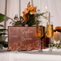 Christmas Personalized Champagne Flutes Set with Engraved Wooden Box, Custom Name Wedding Couple Gift
