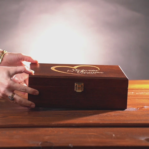 Christmas Personalized Champagne Flutes Set with Engraved Wooden Box, Custom Name Wedding Couple Gift